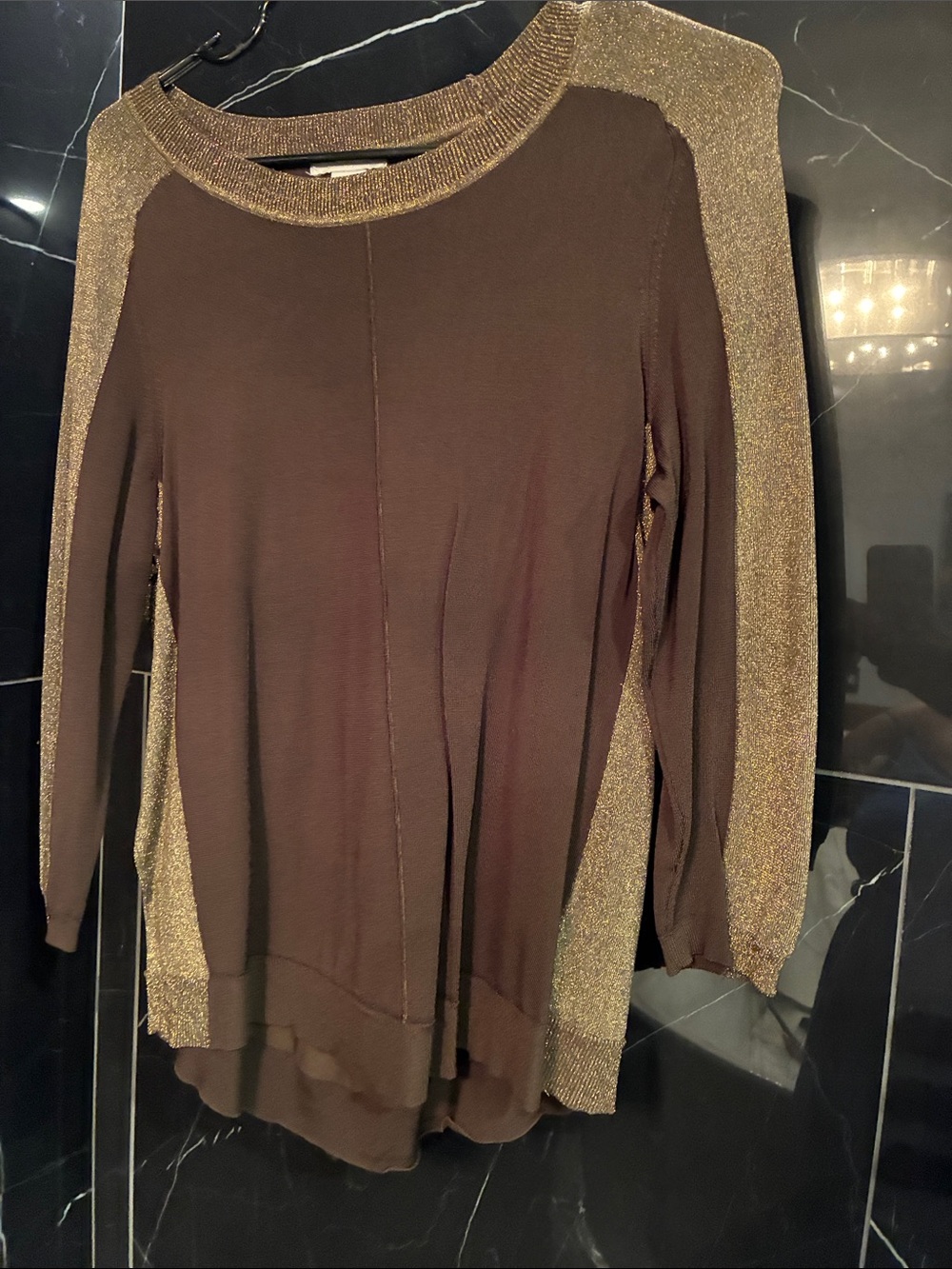 H&M Brown Sweater with Metallic Gold Trim